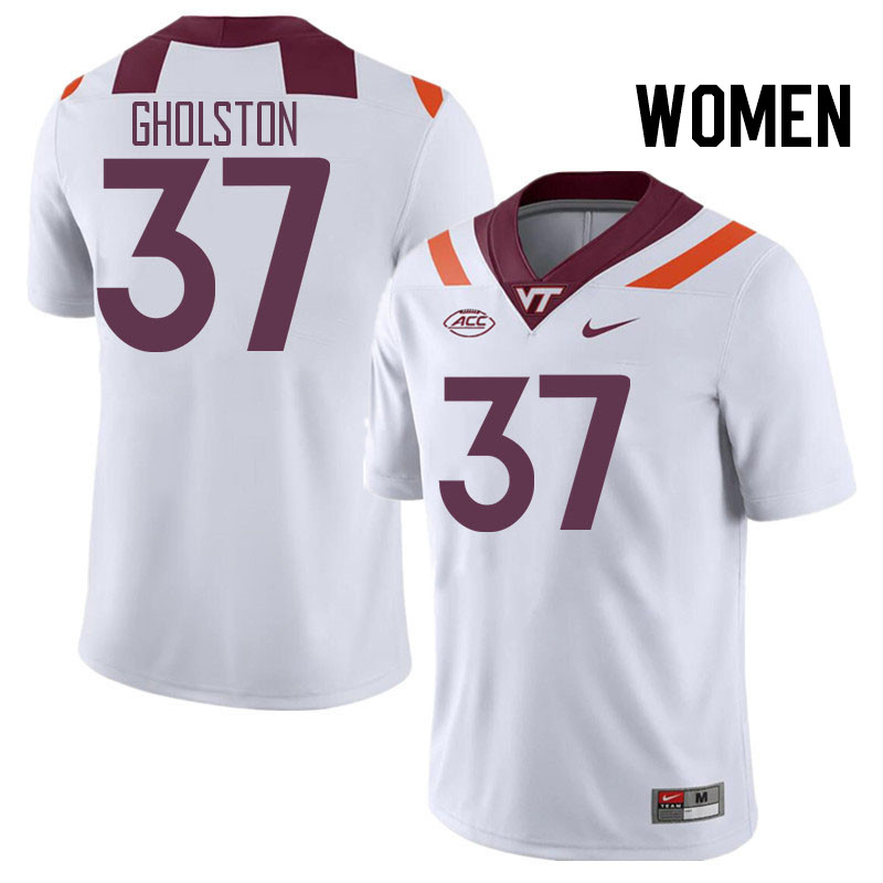 Women #37 Josh Gholston Virginia Tech Hokies College Football Jerseys Stitched Sale-White